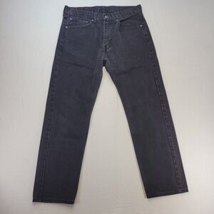 Levis 505 Jeans Mens 34x30 Black Regular Straight Mid Rise Dark Wash Denim